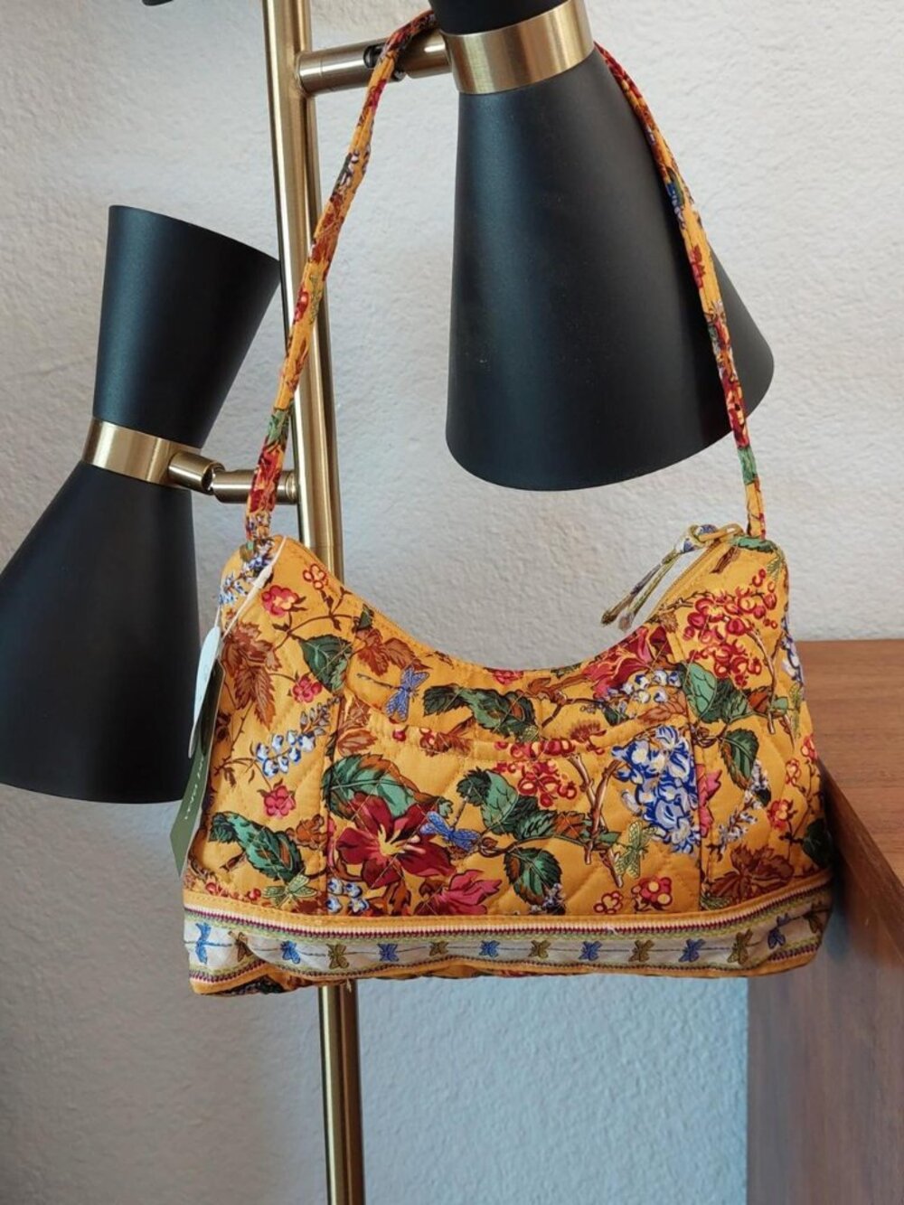 Vera Bradley gilmore girls dragonfly yellow floral print handbag with red, blue,